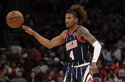 Jan 26, 2023; Houston, Texas, USA; Houston Rockets guard Jalen Green (4) passes against the Cleveland Cavaliers in the second quarter at Toyota Center. Mandatory Credit: Thomas Shea-USA TODAY Sports