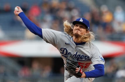 Apr 26, 2023; Pittsburgh, Pennsylvania, USA;  Los Angeles Dodgers relief pitcher Phil Bickford (52) pitches against the Pittsburgh Pirates during the fourth inning at PNC Park. Mandatory Credit: Charles LeClaire-USA TODAY Sports