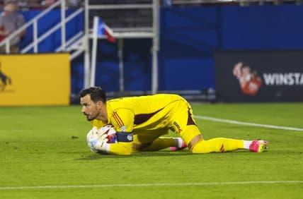 May 6, 2023; Frisco, Texas, USA;  St. Louis City goalkeeper Roman Burki (1) controls the ball during the game against FC Dallas at Toyota Stadium. Mandatory Credit: Kevin Jairaj-USA TODAY Sports