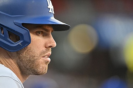 Jul 13, 2022; St. Louis, Missouri, USA;  Los Angeles Dodgers first baseman Freddie Freeman (5) looks on from the dugout before a agama against the St. Louis Cardinals at Busch Stadium. Mandatory Credit: Jeff Curry-USA TODAY Sports
