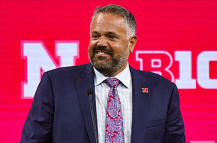 Jul 27, 2023; Indianapolis, IN, USA;  Nebraska Cornhuskers head coach Matt Rhule speaks to the media during the Big 10 football media day at Lucas Oil Stadium. Mandatory Credit: Robert Goddin-USA TODAY Sports