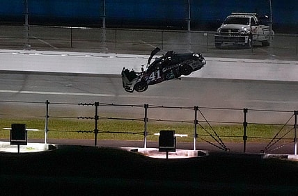 Ryan Preece flips multiple times during the runing of the Coke Zero Sugar 400 at Daytona International Speedway, Saturday, Aug. 26, 2023.