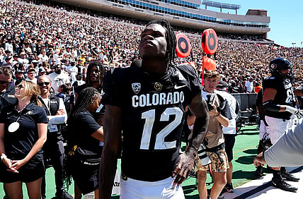 Sep 9, 2023; Boulder, Colorado, USA; Colorado Buffaloes cornerback Travis Hunter (12) following the game against the Nebraska Cornhuskers at Folsom Field. Mandatory Credit: Ron Chenoy-USA TODAY Sports