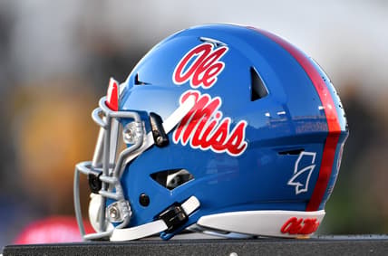 Oct 12, 2019; Columbia, MO, USA; A general view of a Mississippi Rebels helmet during the game against the Missouri Tigers at Memorial Stadium/Faurot Field. Mandatory Credit: Denny Medley-USA TODAY Sports