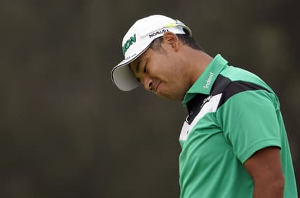 Jun 18, 2021; San Diego, California, USA; Hideki Matsuyama reacts to his putt on the 13th green during the second round of the U.S. Open golf tournament at Torrey Pines Golf Course. Mandatory Credit: Michael Madrid-USA TODAY Sports