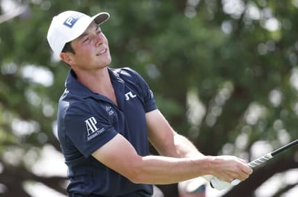 Mar 5, 2022; Orlando, Florida, USA; Viktor Hovland hits his tee shot on the first hole during the third round of the Arnold Palmer Invitational golf tournament. Mandatory Credit: Reinhold Matay-USA TODAY Sports