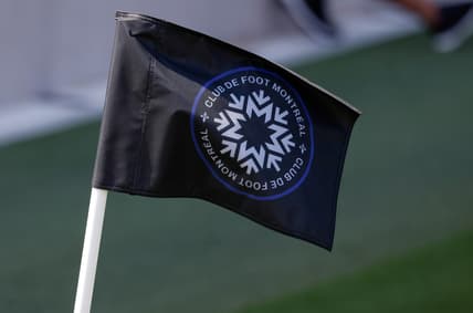 Apr 17, 2021; Fort Lauderdale, FL, Fort Lauderdale, FL, USA;   A detailed view of a corner flag with the logo of CF Montreal on the pitch during the second half between CF Montreal and Toronto FC at DRV PNK Stadium. Mandatory Credit: Rhona Wise-USA TODAY Sports