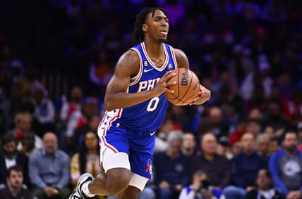 Nov 7, 2022; Philadelphia, Pennsylvania, USA; Philadelphia 76ers guard Tyrese Maxey (0) passes the ball against the Phoenix Suns in the first quarter at Wells Fargo Center. Mandatory Credit: Kyle Ross-USA TODAY Sports
