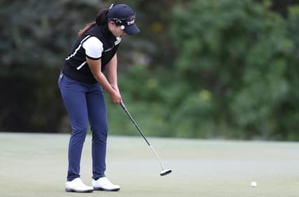 Dec 11, 2020; Houston, Texas, USA; Yu Jin Sung puts on the third green during the second round of the U.S. Women's Open golf tournament at Champions Golf Club. Mandatory Credit: Thomas Shea-USA TODAY Sports