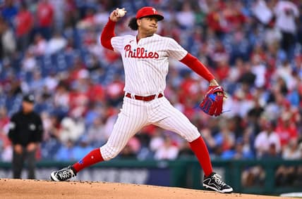 Jun 23, 2023; Philadelphia, Pennsylvania, USA; Philadelphia Phillies starting pitcher Taijuan Walker (99) throws a pitch against the New York Mets in the first inning at Citizens Bank Park. Mandatory Credit: Kyle Ross-USA TODAY Sports