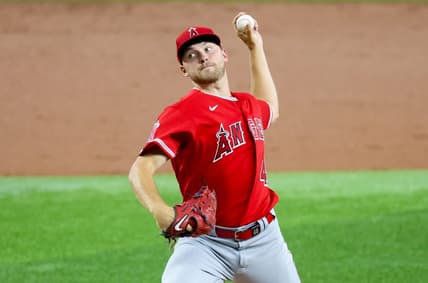 Aug 16, 2023; Arlington, Texas, USA;  Los Angeles Angels starting pitcher Reid Detmers (48) throws during the first inning against the Texas Rangers at Globe Life Field. Mandatory Credit: Kevin Jairaj-USA TODAY Sports