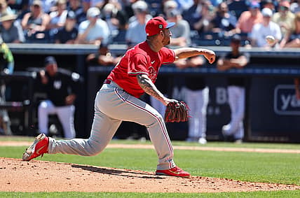 Mar 21, 2022; Tampa, Florida, USA; Philadelphia Phillies pitcher Ryan Sherriff (60) throws a pitch during the third inning against the New York Yankees during spring training at George M. Steinbrenner Field. Mandatory Credit: Kim Klement-USA TODAY Sports