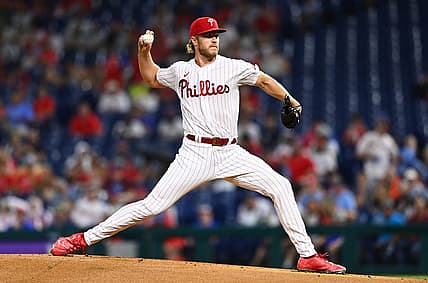 Aug 22, 2022; Philadelphia, Pennsylvania, USA; Philadelphia Phillies pitcher Noah Syndergaard (43) throws a pitch against the Cincinnati Reds in the first inning at Citizens Bank Park. Mandatory Credit: Kyle Ross-USA TODAY Sports
