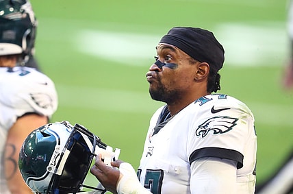 Dec 20, 2020; Glendale, Arizona, USA; Philadelphia Eagles wide receiver Alshon Jeffery (17) against the Arizona Cardinals at State Farm Stadium. Mandatory Credit: Mark J. Rebilas-USA TODAY Sports