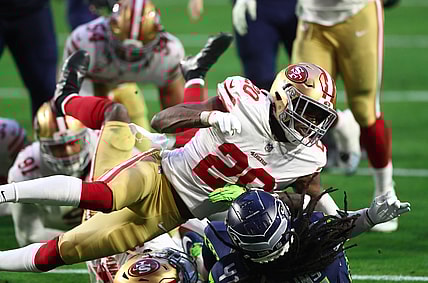 Jan 3, 2021; Glendale, Arizona, USA; San Francisco 49ers cornerback Jimmie Ward (20) against the Seattle Seahawks at State Farm Stadium. Mandatory Credit: Mark J. Rebilas-USA TODAY Sports