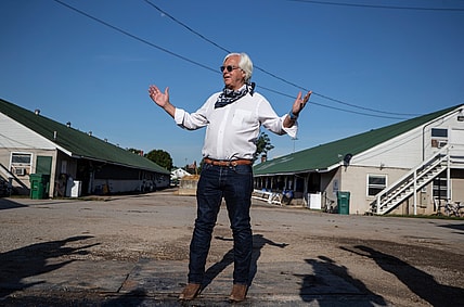 Trainer Bob Baffert paid a day-after visit to Authentic, winner of the 2020 Kentucky Derby. The win was a record-tying sixth victory for Baffert. The next Kentucky Derby is on May 1 at Churchill Downs. 
 Pat McDonogh / Courier Journal
Trainer Bob Baffert paid a day-after visit to Authentic, winner of the Kentucky Derby. The win is a record-tying sixth victory for Baffert. Sept. 6, 2020

Af5i0688