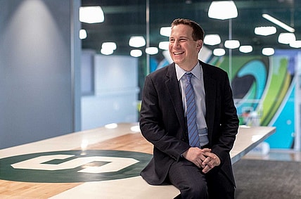 United Shore's president and CEO Mat Ishbia poses for a photo in the Breslin conference room at United Shore headquarter in Pontiac on Feb. 28, 2020.