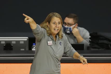 Sep 17, 2020; Palmetto, Florida, USA; Minnesota Lynx head coach Cheryl Reeve on the sidelines against the Phoenix Mercury during the first half at the FELD entertainment complex. Mandatory Credit: Reinhold Matay-USA TODAY Sports