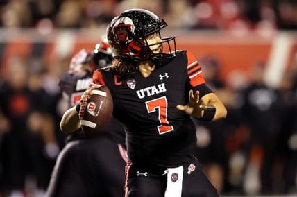 Oct 15, 2022; Salt Lake City, Utah, USA; Utah Utes quarterback Cameron Rising (7) throws against the USC Trojans in the second half at Rice-Eccles Stadium. Mandatory Credit: Rob Gray-USA TODAY Sports