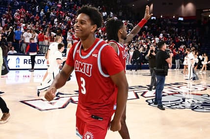 Jan 19, 2023; Spokane, Washington, USA; Loyola Marymount Lions guard Chance Stephens (3) celebrates after a game against the Gonzaga Bulldogs at McCarthey Athletic Center. Lions won 68-67.mMandatory Credit: James Snook-USA TODAY Sports