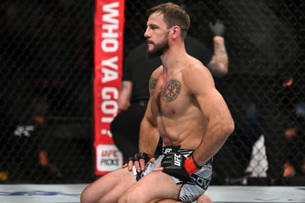 Jul 23, 2022; London, United Kingdom; Nikita Krylov (red gloves) defeats Alexander Gustafsson (blue gloves) during UFC Fight Night at O2 Arena. Mandatory Credit: Per Haljestam-USA TODAY Sports