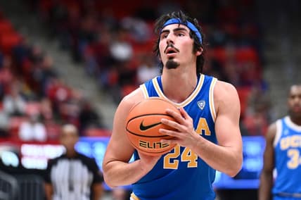 Dec 31, 2022; Spokane, Washington, USA; UCLA Bruins guard Jaime Jaquez Jr. (24) shoots a free throw against the Washington State Cougars in the second half at McCarthey Athletic Center. Mandatory Credit: James Snook-USA TODAY Sports