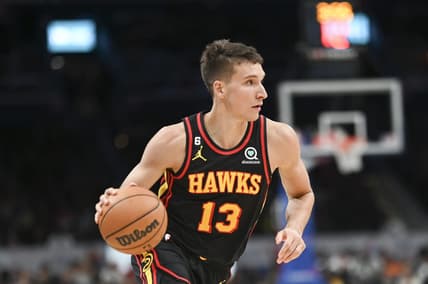 Mar 10, 2023; Washington, District of Columbia, USA;  Atlanta Hawks guard Bogdan Bogdanovic (13) dribbles during the first half against the Washington Wizards at Capital One Arena. Mandatory Credit: Tommy Gilligan-USA TODAY Sports