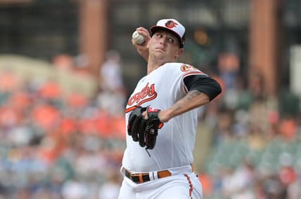 Jun 27, 2023; Baltimore, Maryland, USA;  Baltimore Orioles starting pitcher Tyler Wells (68) throws a first inning pitch against the Cincinnati Reds at Oriole Park at Camden Yards. Mandatory Credit: Tommy Gilligan-USA TODAY Sports
