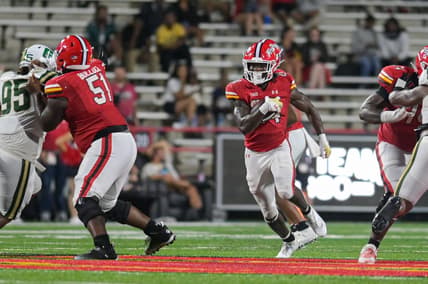 Sep 9, 2023; College Park, Maryland, USA; Maryland Terrapins running back Roman Hemby (24) rushes during the second half against the Charlotte 49ers at SECU Stadium. Mandatory Credit: Tommy Gilligan-USA TODAY Sports