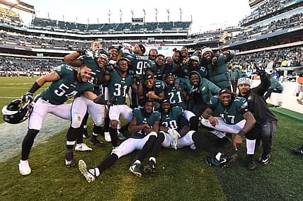 Eagles players celebrate a big win in NFL Week 12