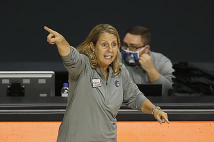 Sep 17, 2020; Palmetto, Florida, USA; Minnesota Lynx head coach Cheryl Reeve on the sidelines against the Phoenix Mercury during the first half at the FELD entertainment complex. Mandatory Credit: Reinhold Matay-USA TODAY Sports