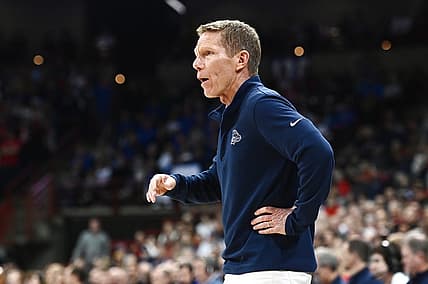 Nov 20, 2022; Spokane, Washington, USA; Gonzaga Bulldogs head coach Mark Few looks on against the Kentucky Wildcats in the first half at Spokane Arena. Mandatory Credit: James Snook-USA TODAY Sports