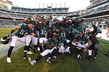 Eagles players celebrate a big win in NFL Week 12
