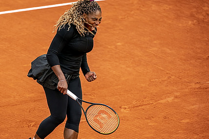 Sep 28, 2020; Paris, France; Serena Williams (USA) reacts during her match against Kristie Ahn (USA) on day two of the 2020 French Open at Stade Roland Garros. Mandatory Credit: Susan Mullane-USA TODAY Sports