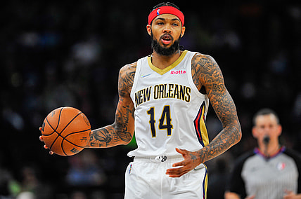 Oct 23, 2021; Minneapolis, Minnesota, USA; New Orleans Pelicans forward Brandon Ingram (14) controls the ball during the fourth quarter against the Minnesota Timberwolves at Target Center. Mandatory Credit: Jeffrey Becker-USA TODAY Sports