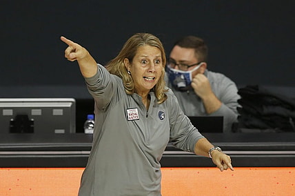 Sep 17, 2020; Palmetto, Florida, USA; Minnesota Lynx head coach Cheryl Reeve on the sidelines against the Phoenix Mercury during the first half at the FELD entertainment complex. Mandatory Credit: Reinhold Matay-USA TODAY Sports