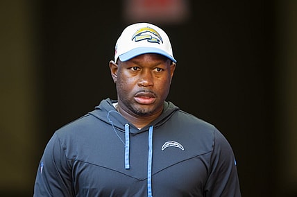 Nov 27, 2022; Glendale, AZ, USA; Los Angeles Chargers defensive coordinator Renaldo Hill against the Arizona Cardinals at State Farm Stadium. Mandatory Credit: Mark J. Rebilas-USA TODAY Sports