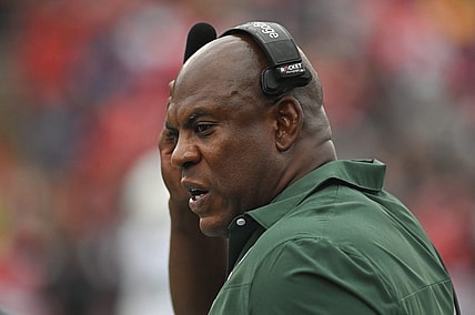 Oct 1, 2022; College Park, Maryland, USA; Michigan State Spartans head coach Mel Tucker reacts during the first half against the Maryland Terrapins  at Capital One Field at Maryland Stadium. Mandatory Credit: Tommy Gilligan-USA TODAY Sports