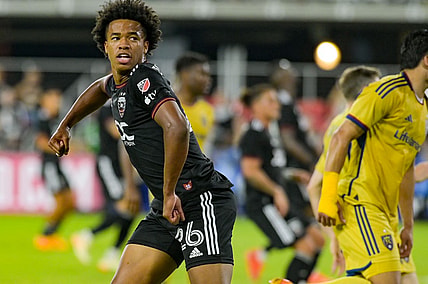 Jun 17, 2023; Washington, District of Columbia, USA; D.C. United forward Kristian Fletcher (26) reacts after a whistle during the second  half  against the Real Salt Lake at Audi Field. Real Salt Lake defeaterdf D.C. United 2-1.Mandatory Credit: Tommy Gilligan-USA TODAY Sports