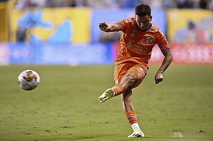 Sep 16, 2023; Philadelphia, Pennsylvania, USA; FC Cincinnati midfielder Alvaro Barreal (31) passes the ball against the Philadelphia Union in the first half at Subaru Park. Mandatory Credit: Kyle Ross-USA TODAY Sports
