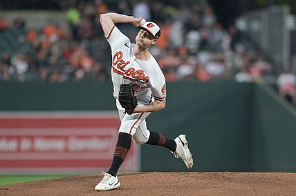 Sep 26, 2023; Baltimore, Maryland, USA;  Baltimore Orioles starting pitcher Kyle Bradish (39) throws a first inning pitch against the Washington Nationals at Oriole Park at Camden Yards. Mandatory Credit: Tommy Gilligan-USA TODAY Sports