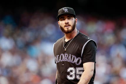 Aug 6, 2016; Denver, CO, USA; Colorado Rockies starting pitcher Chad Bettis (35) in the sixth inning against the Miami Marlins at Coors Field. Mandatory Credit: Isaiah J. Downing-USA TODAY Sports
