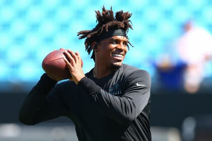 Cam Newton ahead of an NFL game against the Rams.