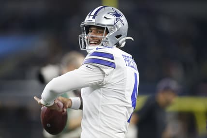 Dak Prescott throws pass before NFL game