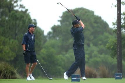 Tom Brady and Peyton Manning during The Match