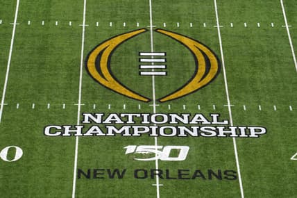 College FOotball Playoff logo at midfield
