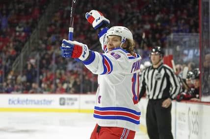 New York Rangers LW Artemi Panarin celebrates