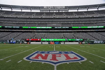 NFL logo at midfield at MetLife Stadium
