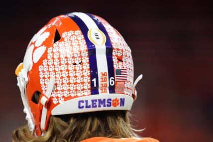 Clemson Tigers helmet of quarterback Trevor Lawrence