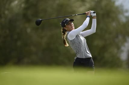 Sep 11, 2020; Rancho Mirage, California, USA; Jaye Marie Green hits her tee shot on the 7th hole during the second round of the 2020 ANA Inspiration golf tournament at Mission Hills Golf Club. Mandatory Credit: Kelvin Kuo-USA TODAY Sports